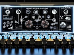 Hightech-Marketing-Kontrollraum bei Nacht mit leuchtenden Dashboards, Analysten, GA4-, BigQuery-, Airflow- und MLflow-Icons sowie Symbolen für Datenschutz und Audit-Compliance.