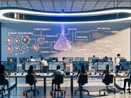 Modernes Redaktionsbüro mit diverser Crew, holografischen Dashboards zu Perplexity, Stylometrie und Content-Metriken sowie visualisiertem AI-Humanizer-Workflow.