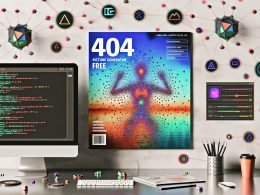 Digitales Magazin-Cover mit modernem Arbeitsplatz: Monitor rendert ein KI-Bild (Neuralnetz, Code, CFG-Scale- und Seed-Regler, schwebende Tokens); Symbole für Stable Diffusion und DALL·E; Skizzenblock, Kamera und Stylus auf dem Schreibtisch; 404 Magazine Logo sichtbar.