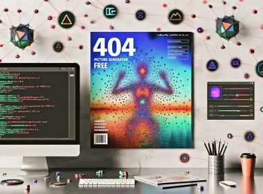 Digitales Magazin-Cover mit modernem Arbeitsplatz: Monitor rendert ein KI-Bild (Neuralnetz, Code, CFG-Scale- und Seed-Regler, schwebende Tokens); Symbole für Stable Diffusion und DALL·E; Skizzenblock, Kamera und Stylus auf dem Schreibtisch; 404 Magazine Logo sichtbar.