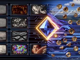 Split‑Screen: links verwaschenes VHS/Low‑Res‑Video mit Rauschen, Interlacing und Kompressionsblöcken; rechts sauberes 4K mit natürlichen Hauttönen und glatten Verläufen. Darüber ein futurales Interface mit Visualisierungen neuronaler Netze, Optical‑Flow‑Vektoren und Topas‑Symbolik; zentral eine leuchtende GPU für Echtzeit‑KI. Luminöse Pipelines heben Details aus 80er‑Broadcast, Amateur‑Smartphone und modernem Digitalmaterial. „404 Magazine“-Wasserzeichen am unteren Rand.