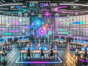 Vibrantes Hightech-Kreativstudio: diverse Marketer an holografischen Moodboards, KI-generierten Assets und Workflows; KPI-Tracker, C2PA/DSGVO; Joyland AI Branding.