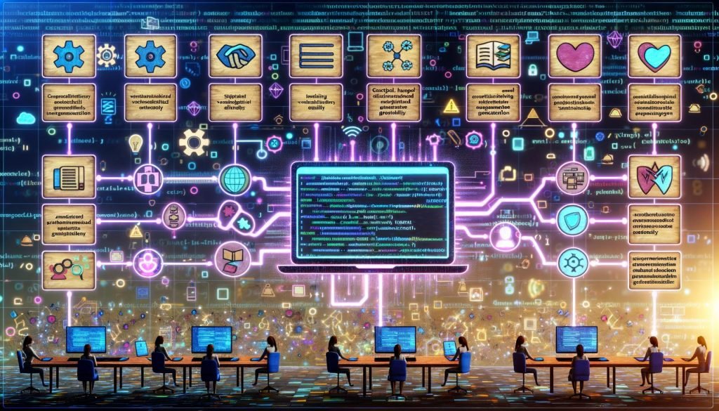 Sleeker KI‑Laptop generiert digitale Lernkarten aus PDFs, Lehrbüchern, Notizen, medizinischen Diagrammen und Video‑Transkripten; UIs mit JSON, Active‑Recall, Spaced Repetition und Qualitätsmetriken; sichere Sync‑Icons für Anki, Notion, Quizlet, RemNote, Obsidian; sichtbare Guardrails, Prüfhaken und Zitationsbänder; Lernende prüfen auf mehreren Geräten; 404 Magazine Wasserzeichen.
