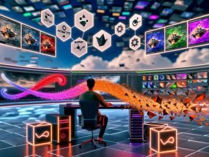 Modernes Creator‑Studio mit Multi‑Screens und leuchtenden GPU‑Rigs; Timeline verwandelt MP4‑Frames in KI‑Kunst mit Canny‑Kanten, Tiefenrastern und Posen‑Schätzungen; Moodboard mit Logos/Farbpaletten; Icons für Stable Diffusion, AnimateDiff, ControlNet, Runway, Pika, Kaiber, ffmpeg und ComfyUI.