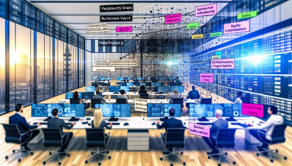 Moderner Newsroom mit Ingenieur:innen und Journalist:innen; eine transparente UI legt eine Heatmap über einen deutschen Text und zeigt Perplexität, Burstiness, N‑Gramm‑Häufigkeiten und Stylometrie. Linien zu GLTR und DetectGPT; satzweise Risiko‑Highlighting von grün bis rot; im Hintergrund Serverraum und DSGVO‑Compliance‑Besprechung.
