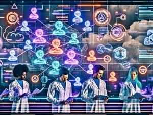 Futuristische Illustration eines diversen Forschungsteams, das mit Scholar‑AI vernetzte Displays zu Datenpipelines, 3D‑Wissensgraphen und leuchtenden DOI/ORCID‑Knoten analysiert; transparente Ebenen zeigen Embeddings und Vektordatenbanken, Dashboards KPIs und Retrieval‑Scores; im Hintergrund Airflow‑Orchestrierung, Container sowie Visualisierungen zu Literatur‑Parsing, Chunking und Zitierung; Symbole für GDPR, Lizenzen, Bias‑Audit und sichere Cloud‑Infrastruktur.