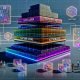 Futuristische Illustration einer skalierbaren, KI‑getriebenen Marketing‑Infrastruktur mit Neon‑Datenströmen, Modulen „Data Layer“, „Feature Store“, „Vector Database“ und „Activation Engine“, GenAI‑, RAG‑, Datenschutz‑ und Automatisierungs‑Icons sowie diversen Teams an Bildschirmen vor holografischen Conversion‑Charts.