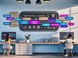 Modernes Büro: Großer Monitor mit Submagic-AI-Dashboard zeigt Kurzvideos mit farbigen, dynamischen Untertiteln in 9:16, 1:1, 16:9; Workflow von Upload über Auto-Captioning und Übersetzungen bis zu Branding-Layern. Marketing-Team markiert Sprech-Snippets, justiert CTA-Overlays und Marken-Assets; Icons für API, Cloud, DSGVO und Batch-Verarbeitung.