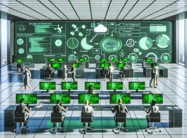 Team in modernem Büro vor Dashboards zu Datenpipelines, Vektor-Datenbanken und Echtzeit-Analysen; grüne, energieeffiziente Akzente sowie Sicherheits-/Einwilligungshinweise für Compliance.