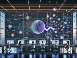 Futuristischer Marketing-Kontrollraum mit leuchtenden Datenströmen; Marketer und Data Scientists an transparenten Boards; KI-Kern zeigt Bayes'sche Unsicherheits-Heatmaps; fragmentierte Web-, App- und Ad-Signale; quanteninspirierte Motive und Dekohärenz.