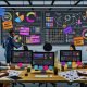 Diverses Marketingteam vor großen Monitoren mit bunten Diagrammen, Kostenrechnungen und Credit-Formeln; Post-its zu Cost-per-Image und Credits per Asset; Notizen zu Draft-then-Upscale und Style-Kits; Flowchart zu Generierung, Upscaling und API mit Warnsymbolen für versteckte Gebühren und Compliance; Logos von Leonardo AI, Midjourney, DALL·E, Firefly und Stable Diffusion.