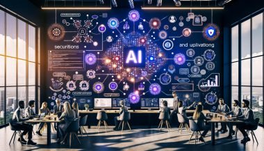 Team in modernem KI‑Workspace mit Screens und Whiteboards voller KI‑Flowcharts; zentrale, leuchtende Newsletter‑UI mit KPIs und Playbooks; Icons für E‑Mail‑Zustellbarkeit, Tracking und Compliance; Insights fließen in Roadmaps, Dashboards und Repositories; dezentes 404‑Magazine‑Branding.