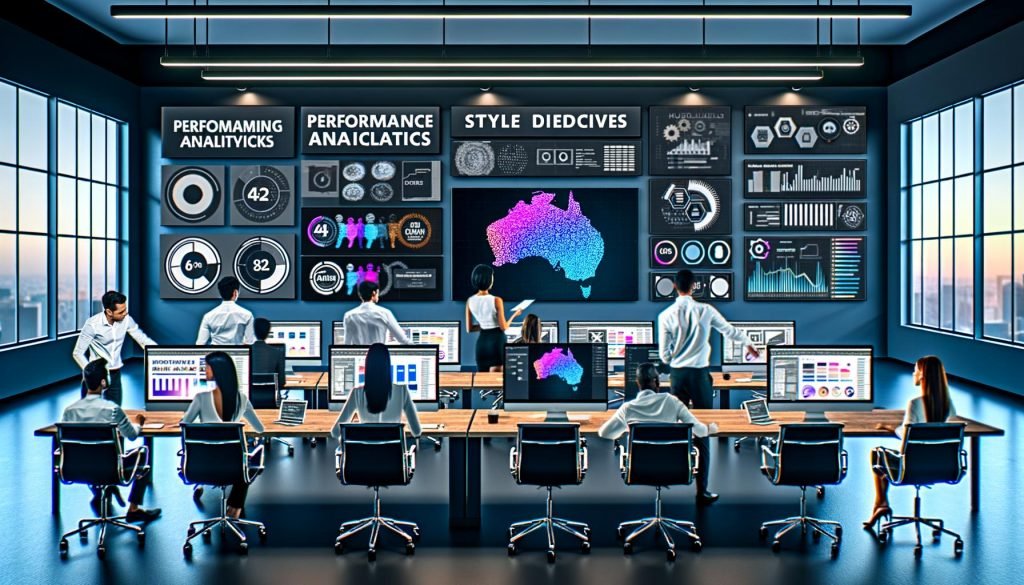 Marketingteam‑Workspace 2025 mit großen Monitoren, die vielfältige KI‑generierte Bilder zeigen; Performance‑Dashboards mit Grafiken, Seed‑Nummern und Prompt‑Notizen; Moodboards, Styleguides, Farbfächer sowie Tablets und Stifte; sichtbare Tools SDXL, ComfyUI, Adobe Firefly, IP‑Adapter; Mischung aus Kreativität, High‑Tech und Professionalität.