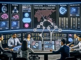Futuristisches Marketing-Command-Center: diverses Team vor transparentem Touchscreen-Dashboard mit Datenströmen, Consent-Indikatoren und Workflows; im Hintergrund Server, Datenpipelines, neuronale Netze, Event-Streams sowie Icons für Customer Journeys, Vektor-Datenbanken und LLM – klare, DSGVO-konforme Automatisierung mit subtilen Branding-Hinweisen zu 404 Magazine.