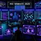 Futuristischer Kontrollraum „KI Website 2025“ mit schwebenden Datenpanels, Team an Touchscreens, KI-Concierge, Website-KPIs sowie LLM-/Vektor-Datenbank- und Sicherheitsarchitektur.