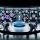 Moderner, minimalistisch gestalteter Kontrollraum mit leuchtenden Dashboards und großen Screens; diverse Marketingprofis arbeiten kollaborativ vor vernetzten Datenströmen, KI-Algorithmen und Echtzeit-Analytics; schwebende Symbole für Generative Content, Feature Store, MLOps und Model Governance verbinden Entscheidungen entlang der Customer Journey – KI als operativer Motor im digitalen Marketing-Mix.