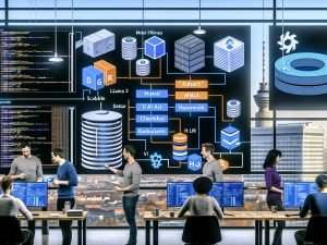 Modernes deutsches Büro: ein diverses Team arbeitet konzentriert vor Bildschirmen mit Code, Datenpipelines und KI-Dashboards; Logos von Llama 3, Mistral und Haystack; Whiteboard mit DSGVO, EU AI Act und Datensouveränität; GPU-Server mit Kubernetes und vLLM; im Hintergrund Enterprise-Kontext mit SAP/SharePoint.