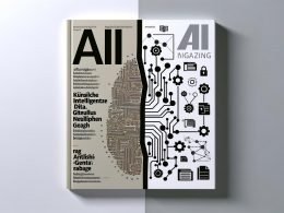 Split-Screen-Illustration: links „Artificial Intelligence (AI)“ mit neuronalen Netzen und Datenströmen, rechts „künstliche Intelligenz“ mit Zahnrädern, Chips und Aktenordnern; darunter Icons für ML, DL, GenAI und RAG.