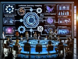 Hightech-Marketing-Kommandozentrale mit Echtzeit-Dashboards, holografischen Workflows und Team am beleuchteten Whiteboard; Symbole für DSGVO, Identitätsauflösung, Datenpipelines, Cloud, KI, E-Mail, Mobile und Performance; dynamische, zukunftsorientierte Stimmung.