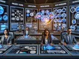 Futuristischer Digital‑Marketing‑Kontrollraum mit diversen Profis an Workstations, großen Monitoren mit Echtzeit‑Dashboards, Workflow‑Diagrammen und Datenpipelines; holografische CRM‑, CDP‑ und Data‑Warehouse‑Modelle, im Hintergrund APIs, Webhooks und KI‑Entscheidungsbäume; energiegeladene, präzise, praxisnahe Atmosphäre.