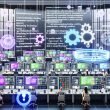 Team in E‑Commerce‑Kontrollzentrum vor Dashboards zu personalisierten Anzeigen, Empfehlungen und Echtzeitanalysen; leuchtende Datenpipelines zu Datenbanken, Cloud und KI, Algorithmen‑Overlays, Flywheel sowie Sicherheits‑ und Einwilligungssymbole.