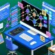 Isometrische Illustration eines aufgeräumten, futuristischen Digital‑Workspaces: großer Monitor mit ActiveCampaign‑Automationsflow (Trigger, If/Else, Wait, Tag, Goal, Webhook), daneben Zustellbarkeitseinstellungen SPF, DKIM, DMARC, benutzerdefinierte Felder „cf_stage_lifecycle“ und „cf_last_purchase_date“, segmentierte Listen mit Scoring, Slack‑Benachrichtigung, Notizen „Double Opt‑in“ und „QA: Test & Monitor“, Flowchart vom Signup zur Sales‑Pipeline, KPI‑Kurven und API‑Integration; klare Ordner‑ und Namenskonventionen in Blau‑/Türkis‑Weiß‑Palette.