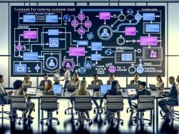 Großes ActiveCampaign-Dashboard mit Flowcharts, Segmenten und Lead-Scoring; vorne arbeiten Marketer und Entwickler an Laptops mit Triggern, DOI-Formular, QA-Checks und API/Webhooks (E-Mail, SMS, Facebook).