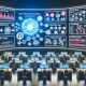 Hightech-Marketing-Kontrollraum mit leuchtenden Dashboards, API-Maps und segmentierten Kundenprofilen; ChatGPT-Symbol orchestriert Kanäle; Team kollaboriert; Schilde und Datentresore signalisieren Compliance.