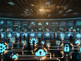 Futuristischer Kontrollraum mit leuchtenden Dashboards: diverses Team überwacht automatisierte Feedback-Kanäle; Roboterarme und Algorithmen priorisieren Signale; Echtzeit-Alerts, Sentimentanalyse, NPS, CSAT, Churn und DSGVO-Symbol sichtbar.