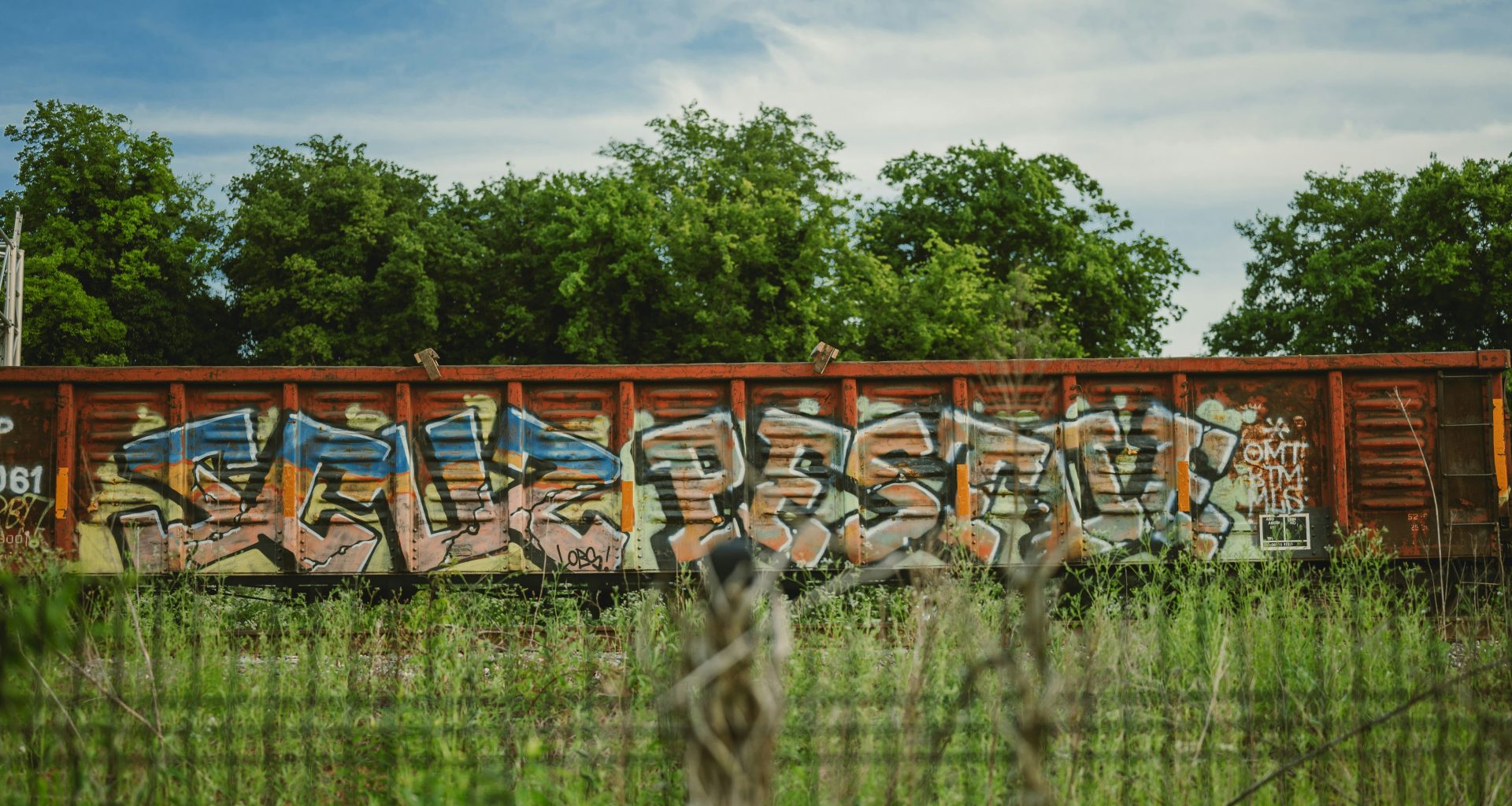 ein-mit-graffiti-bedeckter-zug-der-auf-einem-bahngleis-sitzt-Sn6XaMKPXCk