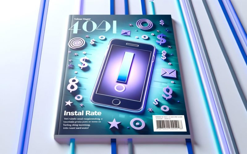 Cleanes Titelbild mit Smartphone, progressiver Installationsanzeige und schwebenden digitalen Marketing-Symbolen im modernen Look