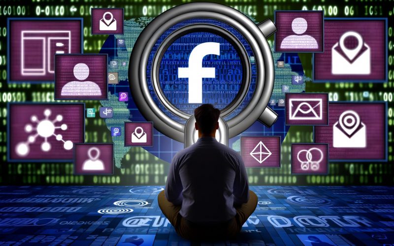 Stilisierte Illustration eines datengetriebenen Marketers vor digitalen Plattformen mit Datenströmen, Zielgruppen-Avataren und Verbindung von E-Mail-Listen, Web-Interaktionen und mobilen Apps.