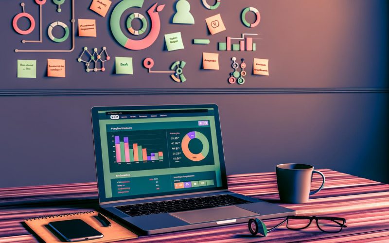 Schlichter Arbeitsplatz mit Laptop, das Facebook Insights mit Diagrammen zu Reichweite, Engagement und Follower-Wachstum zeigt, daneben Smartphone, Notizzettel und Kaffeetasse.