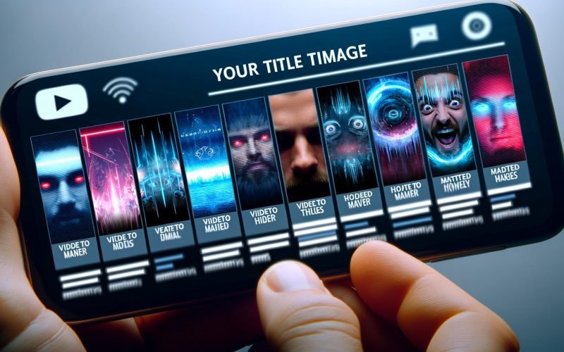 Nahaufnahme eines Smartphone-Bildschirms mit mehreren farbintensiven Video-Thumbnails, auffälligen Gesichtern, Text-Overlays und digitalen Effekten, im Hintergrund sind Social-Media-Icons schemenhaft sichtbar.