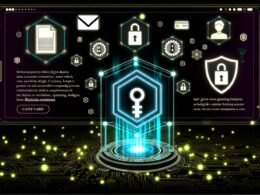 Futuristisches Web-Dashboard mit Stripe-Zahlung und digitalem Access-Token, der den Zugang zu Premium-Inhalten wie E-Book, Video-Lektion und NFT-Badge sichert. Umgebung mit technischen Details, Sicherheits- und Commerce-Icons.