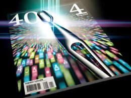 Futuristisches Skalpell schneidet chaotische Marketing-Botschaften, geordnete Datenströme und bunte demografische Icons im Hintergrund