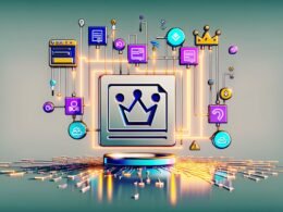 Abstrakte Darstellung einer vernetzten Stack-Architektur mit Webflow, Automatisierungstools und Datenströmen, ergänzt durch Workflow-Beispiel, Monitoring-Situation und wachstumsorientierter Automation.