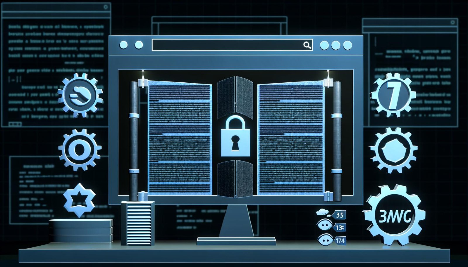 Moderne Website im dunklen Modus mit zentraler Paywall-Schranke und Symbolen für unterschiedliche Paywall-Modelle – Hard Paywall, Soft/Metered, Freemium und Dynamic – sowie technische Details im Design.