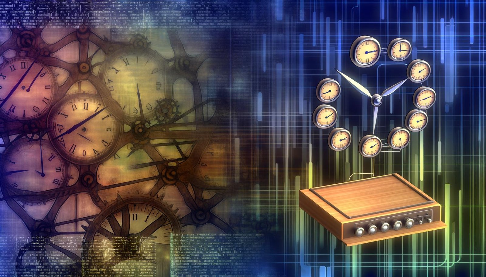 Illustration: Im Hintergrund alte Bash-Skripte und mechanische Uhren, im Zentrum ein moderner Kontrollbereich mit organisiertem Daten-DAG. Ein Technik-Workspace mit Data-Engineering-Club-Motiv.