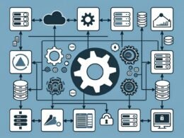 Illustration einer modernen Apache Airflow-Architektur mit Scheduler, DAG Parser, Metadatenbank, Workern, Webinterface, Cloud- und Monitoring-Symbolen.