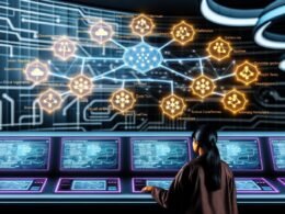 Ingenieur überwacht in einem futuristischen Kontrollraum digitale Workflows, dargestellt als leuchtende DAGs und virtuelle Aufgaben-Symbole, unterstützt von Apache Airflow.