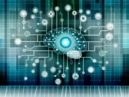 Futuristisches Titelbild: Menschliches Gehirn mit neuronalen Verbindungen und digitalen Netzwerk-Elementen, Icons, Codezeilen und Knowledge-Graphen, in cleanem Türkis-Weiß-Blau-Farbschema.