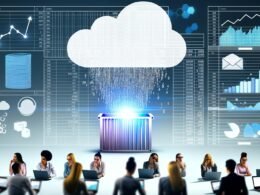 Modernes Dashboard-Interface mit Echtzeit-Charts und BigQuery-Logo, Datenströme aus Excel-Tabellen, Business-Profis im Google Cloud Look