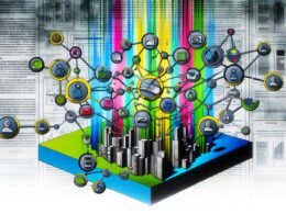 Futuristische Illustration eines semantischen CMS: Leuchtender Wissensgraph mit Content-Knoten und dynamischen Datenströmen, umgeben von AI- und Suchmaschinen-Symbolen; verblassende, graue klassische CMS-Strukturen im Hintergrund.