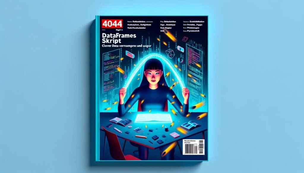 Magazincover mit einem Data Engineer zwischen Code-Snippets, Daten-Icons und Diagrammen sowie Symbolen für Pandas, R, PySpark und Dask auf digitalem Hintergrund.