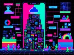 Digitale Collage im Neonstil über TikTok-Zensur: Smartphone-Monitor, algorithmische Muster, zerfallende Memes, Moderationsebenen, Weltkarte mit TikTok-Logos, TikTok-Roboter und Avatare an Datenmauern.