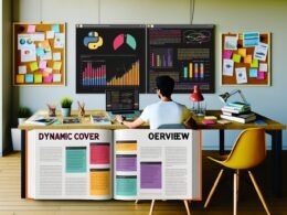 Marketingexpertin arbeitet an einem cleanen Schreibtisch mit Jupyter Notebook, bunten SEO- und KPI-Visualisierungen, Infografik zum Setup, Dashboards und einer Schweizer-Taschenmesser-Illustration mit digitalen Marketing-Tools.