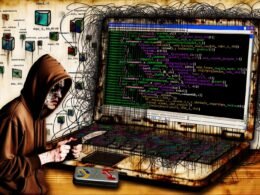 Digitale Illustration eines chaotischen Jupyter Notebooks auf einem alten Laptop, mit zu vielen Codezellen und schwebenden veralteten Bibliotheken, dazu ein verzweifelter Data Analyst.