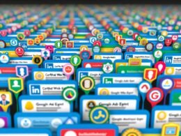 LinkedIn-Feed voller bunter Zertifikats-Badges und auffälliger Titel wie „Google Ads Expert“ und „Certified Web Ninja“, E-Mail-Signaturen übersät mit digitalen Siegeln, im Hintergrund ein wirres Muster aus Zertifikaten.