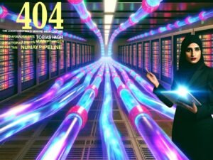 Magazin-Cover mit einem Dateningenieur, der in einem futuristischen Kontrollzentrum leuchtende Datenströme über eine virtuelle Oberfläche steuert und den Schriftzug „NumPy Pipeline“ im Hintergrund sieht.